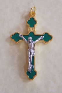 Crucifix Charm Enamel Green Rosary Supplies Goldplate