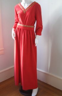 Vintage 60s 70s Evelyn Pearson Lounging Apparel Red Long Hostess