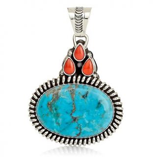 Chaco Canyon Southwest Turquoise and Red Coral Sterling Silver Pendant