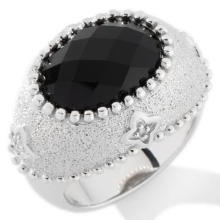 Black Onyx and Diamond Accent Sterling Silver Beaded Ring