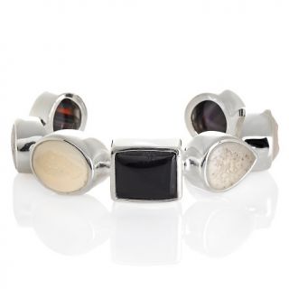 Isharya 925 Black and White Gemstone Sterling Silver Cuff Bracelet at