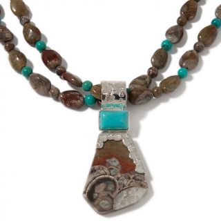 Jay King Mushroom Stone and Turquoise Sterling Silver Pendant with 18