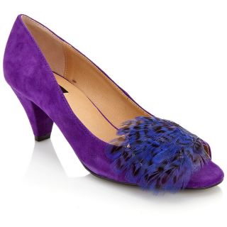 theme® Cone Heel Suede Peep Toe Pump with Feather
