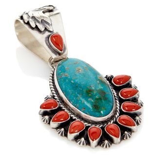 Chaco Canyon Southwest Turquoise and Coral Eagle Head Sterling Silv
