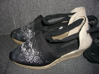 ERIC MICHAEL ESPADRILLES SANDALS WITH ANKLE TIES SIZE 5 BLACK NEW