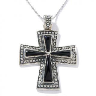 106 1649 black onyx sterling silver cross pendant with 18 popcorn