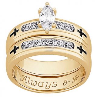 108 6108 18k gold plated sterling silver cz cross engraved 2 piece