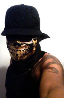 Reflective Gold Skull Black Bandana Face Mask Bling Grill Gangster