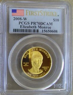 2008 w Elizabeth Monroe First Spouse $10 Gold Coin PCGS PR70DCAM First