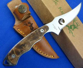 Elk Ridge Fixed Blade Hunting Skinning Burl Wood Handle Fixed Blade