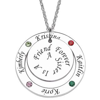 Sterling Silver Sisters Engraved Disc and Birthstone Pendant with 20