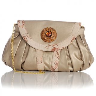 Chi by Falchi Genuine Lambskin Clutch with Brooch & Snakeskin Trim at