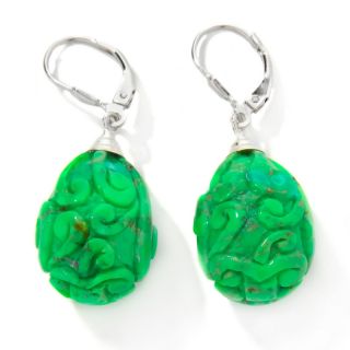 Sally C Treasures Carved Turquoise Drop Sterling Silver Earrings at