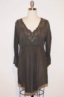 Johnny Was Collection Charcoal Ellen Rayon Blouse L