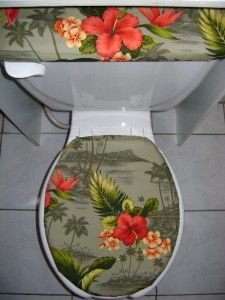 tropical palm tree fabric toilet seat cover set