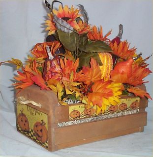 Fall Floral Harvest Arrangement Flowers in Wood Crate Holiday Home