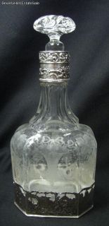 Beautiful Antique Silver Etched Crystal German Decanter