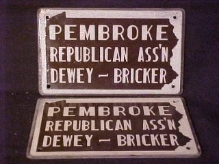 RARE Pair US Presidential License Plates 1944 Dewey Bricker Masonite