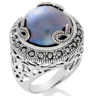143 044 marcasite and cultured freshwater mabe pearl sterling silver