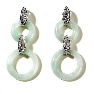 Green Jade Double Circle Drop Earrings with Diamond Accents