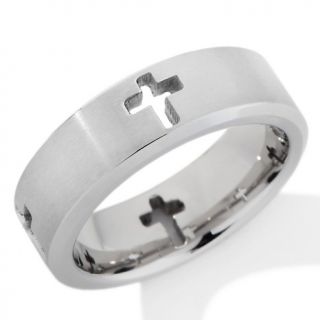 150 900 men s stainless steel brushed cutout cross band ring rating 2