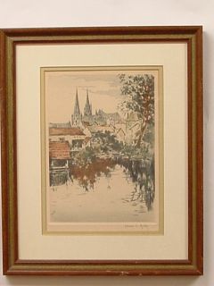  Cathedral and The River Eure Paris France Etching Print