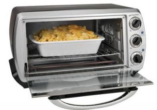 Add a touch of style to your kitchen with this sleek toaster oven that