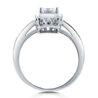 Emerald Cut Clear Cubic Zirconia CZ 925 Sterling Silver Halo Ring 1 06