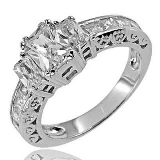  emerald cut cz cubic zirconia jewelry wedding 925 sterling silver ring