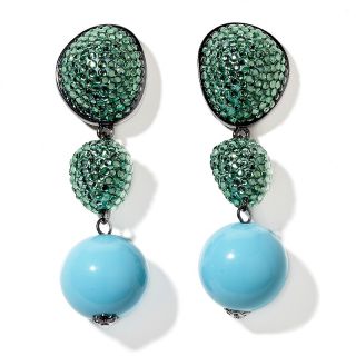 181 733 joan boyce turquoise color bead crystal clip on drop earrings