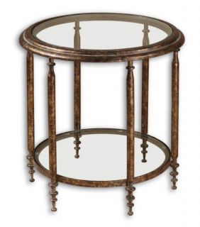 Accent Side End Table Formal Living Room Furniture Round Iron & Glass