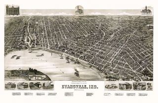 Vintage Map Evansville Indiana 1888 Vanderburgh County