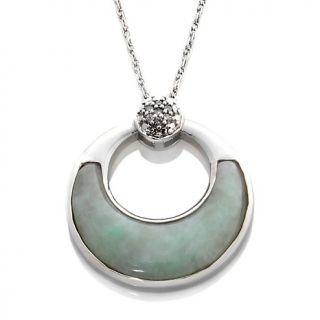 197 453 sterling silver green jade open circle pendant with diamond