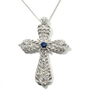 Jewelry Pendants Cross 2.08ct Blue and White Sapphire and Diamond