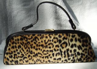 Vtg 60s 50s Genuine Real Ponyskin Fur Leather Hand Bag Antique Leopard
