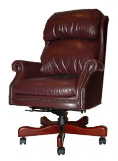 genuine burgundy leather executive office desk chair upholstered in