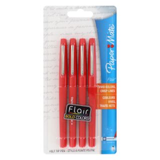 Paper Mate Flair Felt Tip Pens, Red Ink, Medium Point, 4/Pack