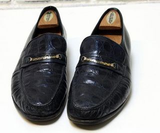 Vtg  Blue Exotic Leather Alligator Loafer Dress Shoes Size 11