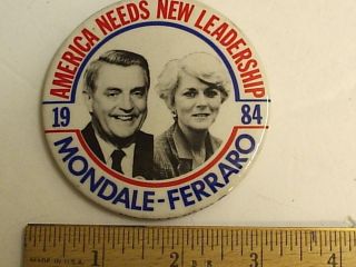 Mondale Geraldine Ferraro Large 3 Campaign Button 1984