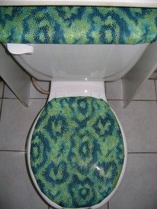 Green Blue Snake Skin Print Fabric Toilet Seat Cover Set