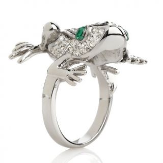 Stately Steel Multicolor Crystal Stainless Steel Frog Ring