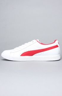 Puma The Clyde Leather Sneaker in White Red