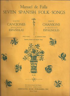 Manuel de Falla Seven Spanish Folk Songs Medium Voice Eschig Edition