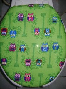 adorable green owl fabric toilet seat cover set