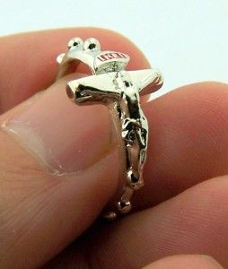 Medium Silver Crucifix Cross Finger Rosary Ring Catholic 1 Decade RARE