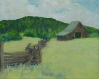  Landscape Oil Painting Rural Barn Fence Fields Colorful Original Art