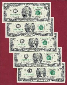 US CURRENCY (5) 2003A $2 GEM FEDERAL RESERVE NOTES San Francisco Old