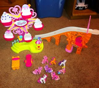   Little Pony Roller Coaster Farris Wheel Toy Lot missing Coaster LOOK