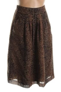 Elie Tahari New Fiona Brown Wool Printed Pleated Pockets A Line Skirt