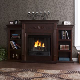 42 Gel Fireplace with Book Shelf TV Media Stand Espresso Finish